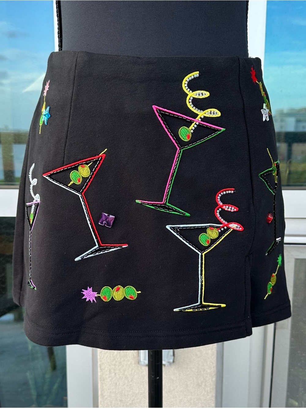 NEW Queen of Sparkles Black Multi Rainbow Martini Skort. Size XS